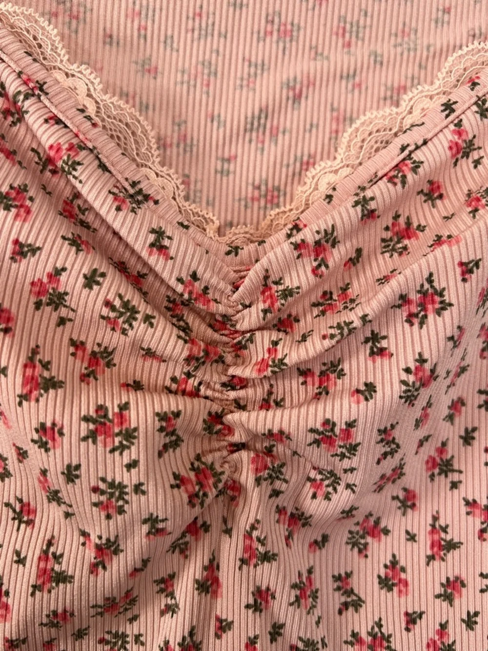 ROMWE Ditzy Floral Lace-Trim Long Sleeve Top Size S US 4 Pink Multi Cottagecore